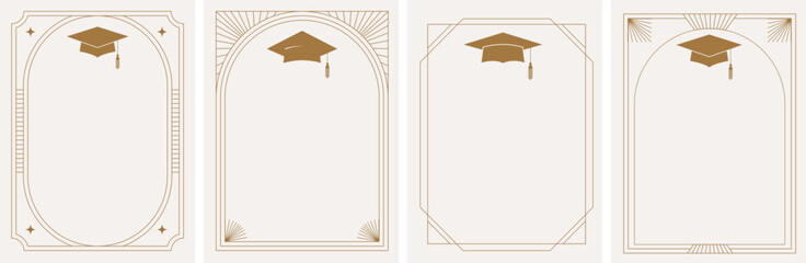 Golden Art Deco Framed Graduation Party Invitations Set
