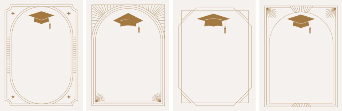 Golden Art Deco Framed Graduation Party Invitations Set