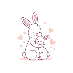 Heartwarming Illustration of Bunny Mom and Baby, Symbol of Love and Mothers Day Affection