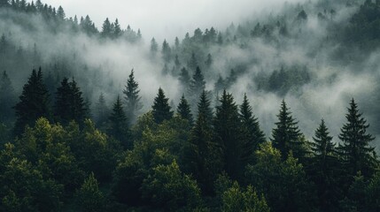 Misty Mountain Forest Enchantment, Serene Landscape