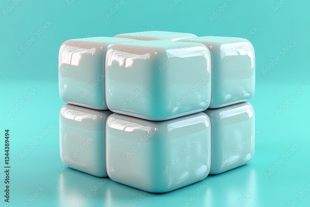 Poster a 3d rendering of an abstract cube set against a blue background