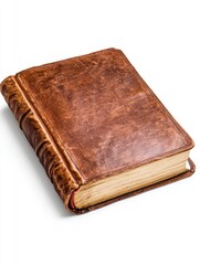 Obraz premium Antique Leather-Bound Book with Aged Texture and Rich Brown Hues, Isolated on White Background