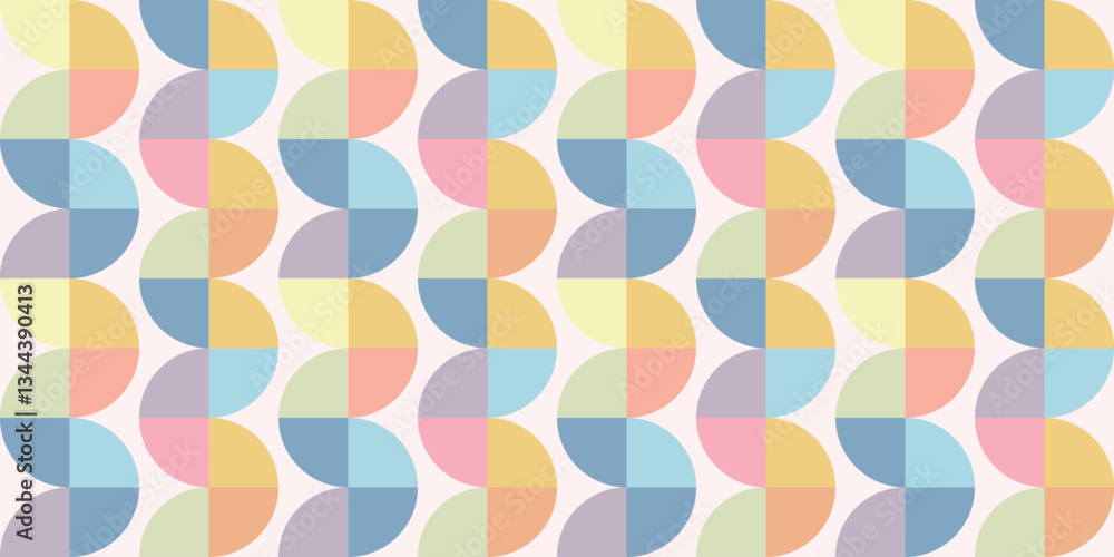 Poster muted retro circle vertical waves background, seamless vector pattern wallpaper design