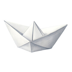 Paper boat watercolor hand drawn illustration Single object isolated on white background