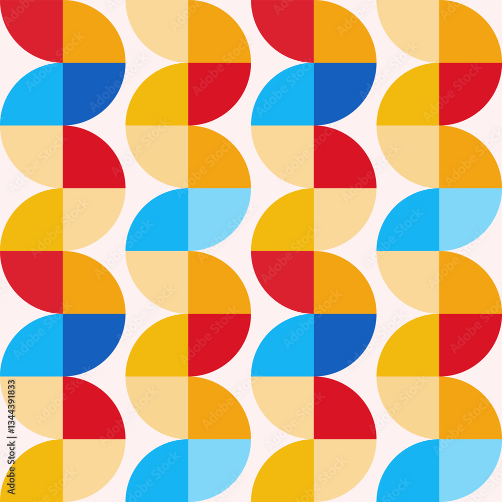 Poster Post modern retro wavy circle stripes vertical wave print, geometric seamless repeating vector pattern design