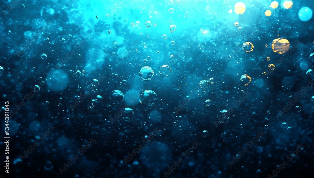 Poster a high-resolution three-dimensional rendering of numerous blue spheres
