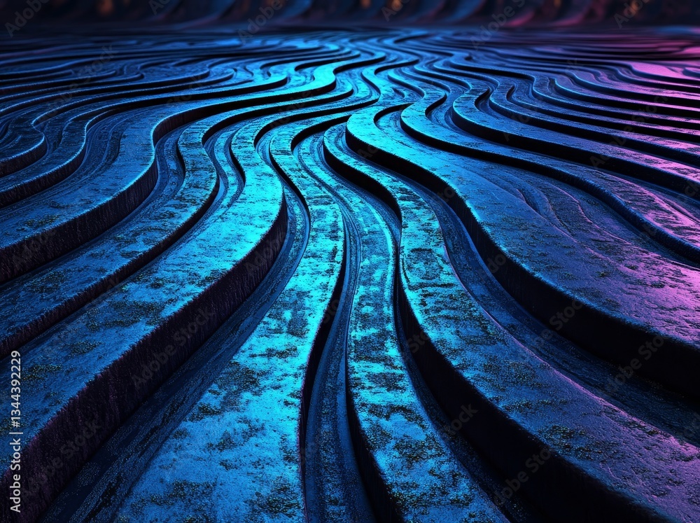 Poster a modern design featuring an abstract blue wave pattern serves as the background