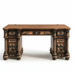 Ornate wooden executive desk, office interior