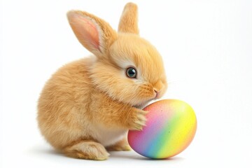 Obraz premium Cute Bunny with Colorful Easter Egg on White Background