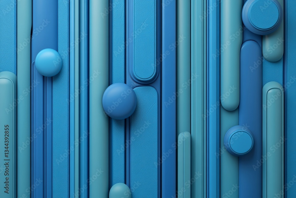 Poster a blue geometric pattern with vertical lines is depicted in an abstract 3d rendering