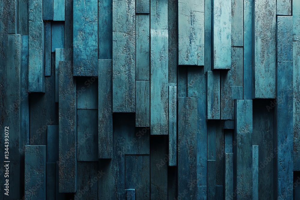 Poster a 3d abstract rendering featuring vertical lines and square patterns in a blue and white color schem