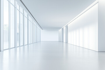 Fototapeta premium Bright white interior of a museum room.
