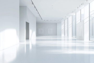 Fototapeta premium Bright white interior of a museum room.