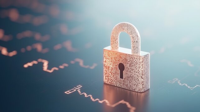A digital lock symbolizing cybersecurity on a vibrant background with data patterns.