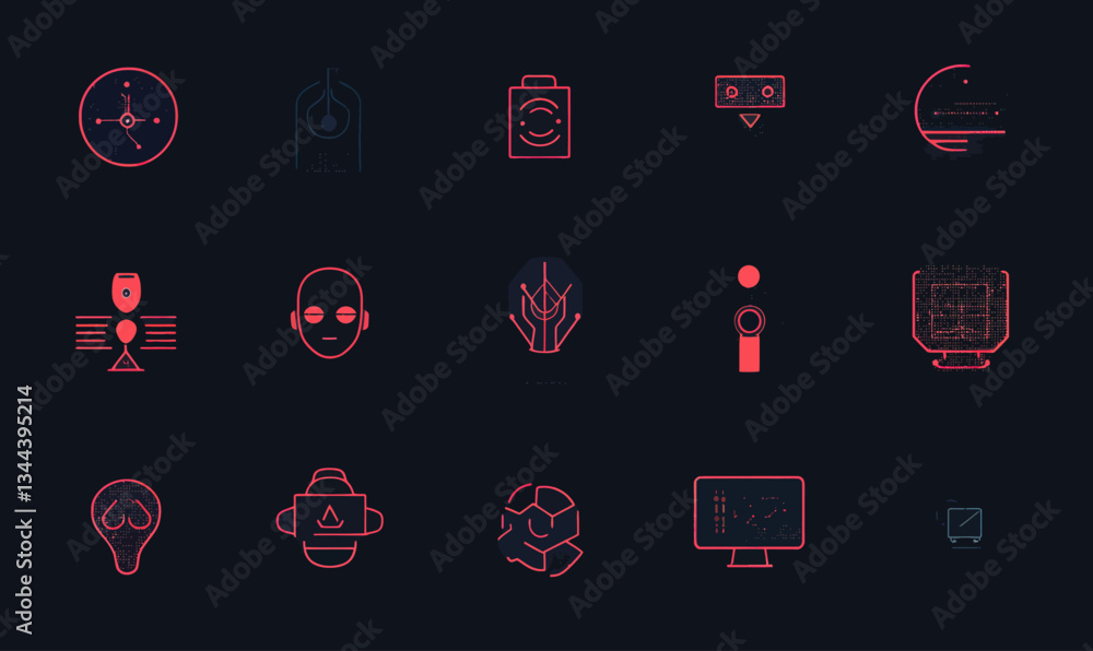 Poster minimalist ai technology icon set in flat svg vector style for digital design