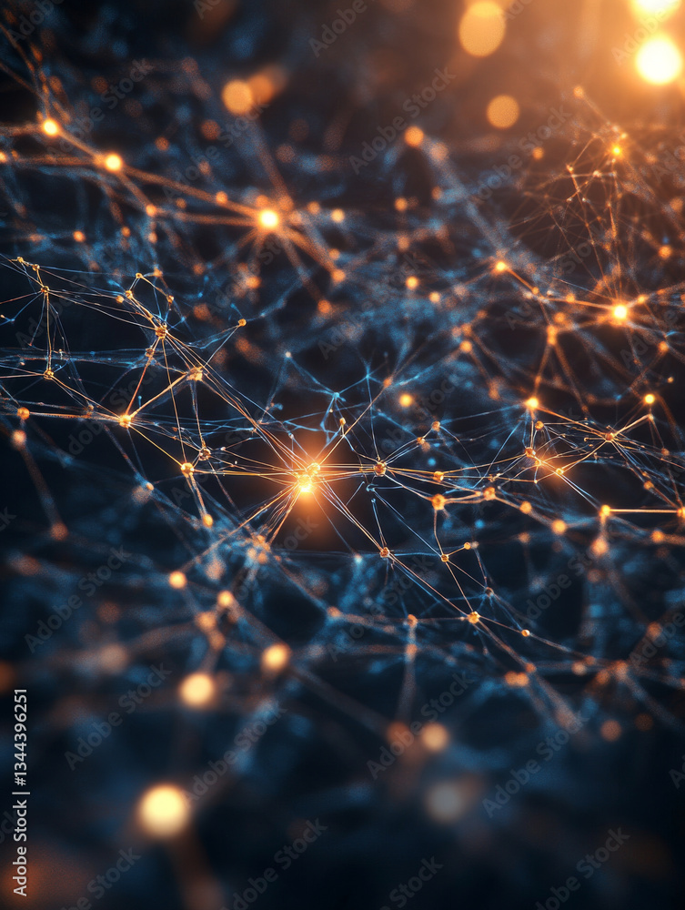 Poster visually striking abstract representation of interconnected nodes and lines, showcasing network of g
