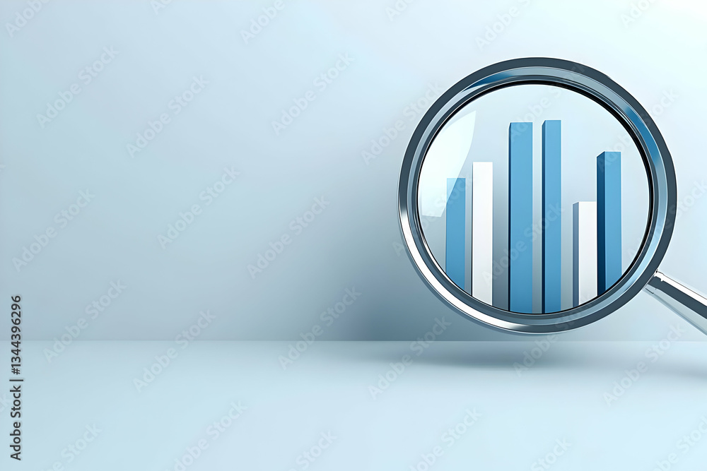 Poster magnifying glass analyzing bar graph data