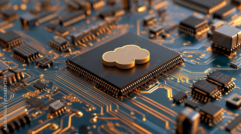 Poster the concept of data storage technology is illustrated through a 3d render of a microchip with a clou