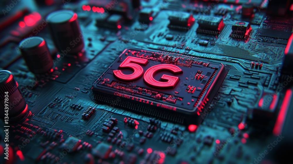 Aufkleber the concept of wireless technology is illustrated through a 3d render of a microchip with a 5g symbo