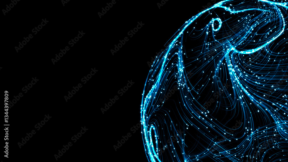 Poster abstract 3d sphere with interconnected lines and nodes, symbolizing a big data futuristic digital ne