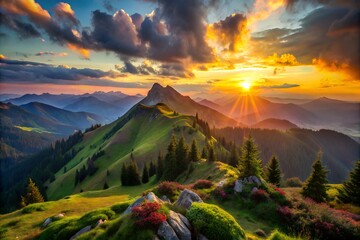 sunset in the mountains