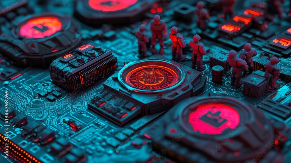 Poster the time technology concept is illustrated as a 3d render of a microchip with a clock symbol, set ag