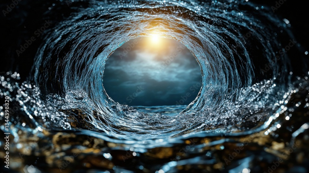 Poster A wave in the ocean with a light shining through it