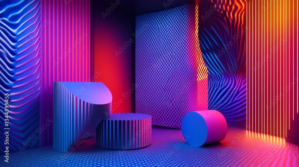 Poster vibrant light patterns in abstract space digital art gallery 3d design modern environment artistic p