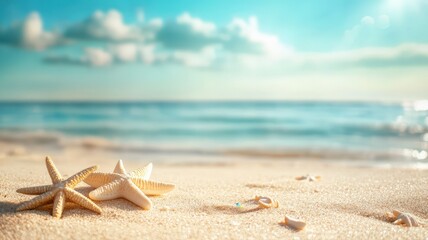 Vibrant summer holiday background with tropical elements, blue sky, palm leaves, and bright sunlight &mdash; perfect for travel promotions, seasonal banners, and vacation designs.
