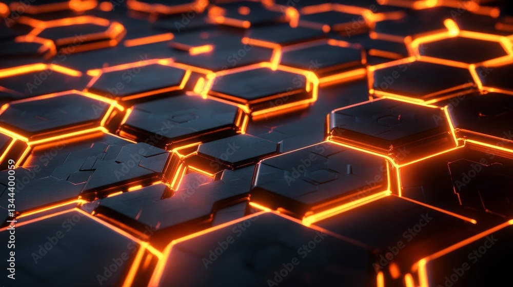 Fototapete Dynamic neon hexagonal patterns digital realm abstract design futuristic environment close-up view technology concept