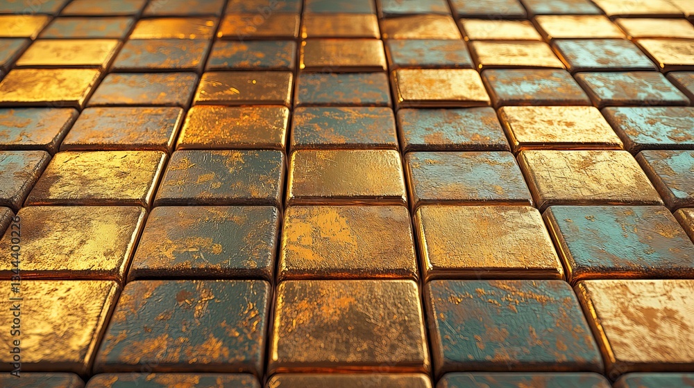 Poster the background of a gold block, created by stacking bullion with a polished and glossy finish, serve