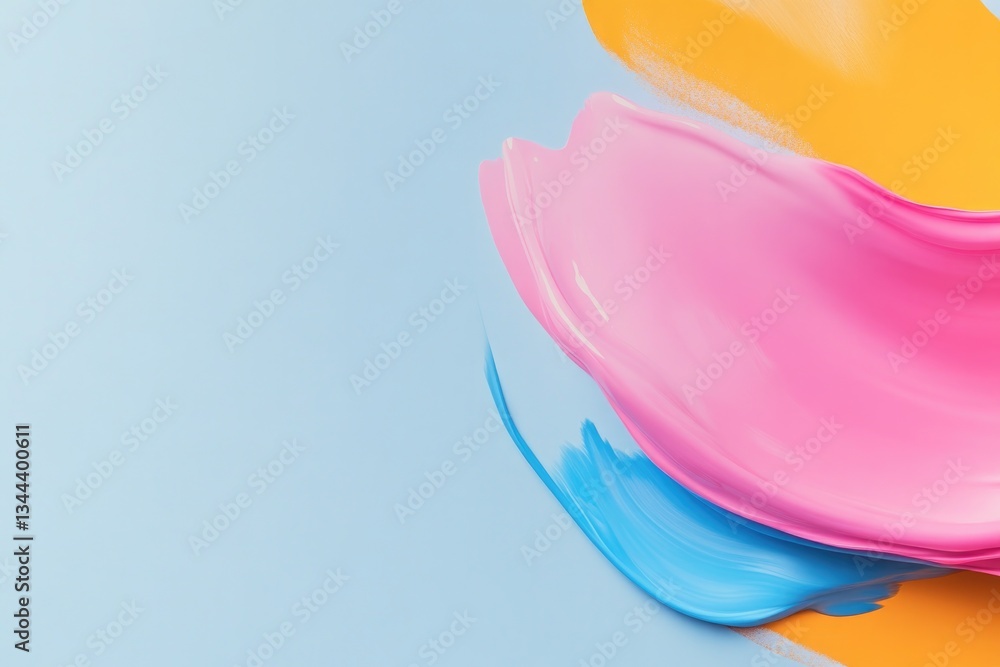Poster vivid explosion of abstract shapes and colors swirling against white background with generous copy s