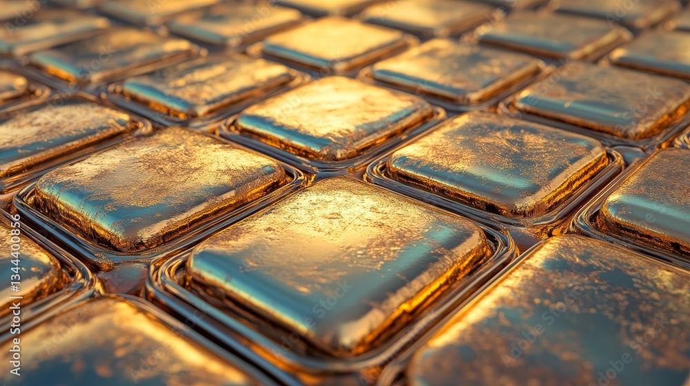 Poster the background is a 3d polished wall with tiles, paired with a square wallpaper consisting of gold a