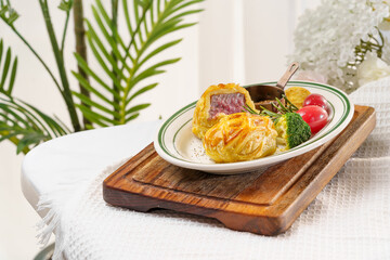 Classic western steak on a monochrome background