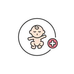 Illustration of a baby paired with a cross, symbolizing pediatrics, dedicated healthcare services and medical attention for children