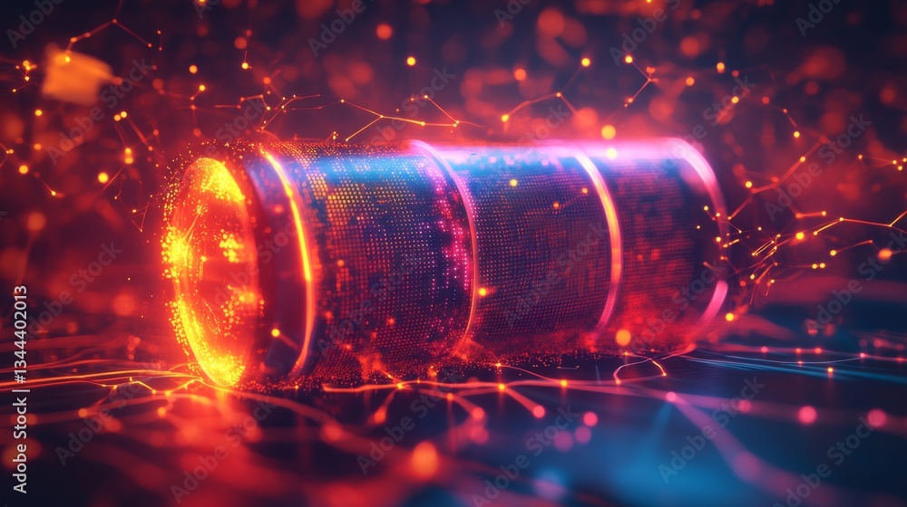 Poster dynamic digital energy visualization of a futuristic battery in a high-tech environment