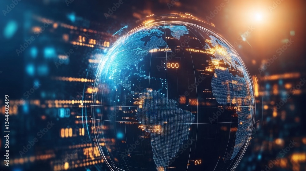 Poster global digital connections technology trends virtual world data visualization futuristic environment