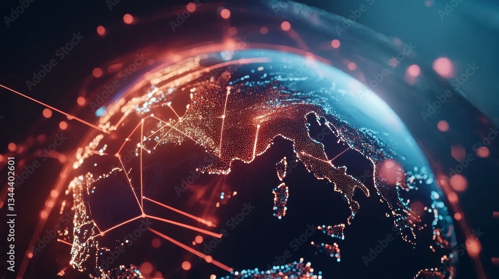 Poster global network connection digital world infographic visual cyber environment close-up perspective te