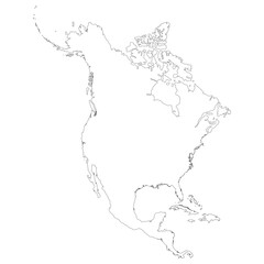 North and Central America map. Map of Central and North America map in white color