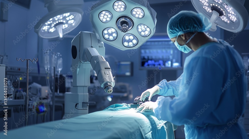 Poster surgical procedure using advanced robotics in a modern hospital operating room