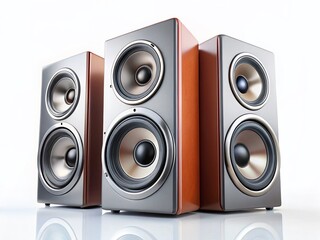 Stylish Stack of Audio Speakers on White Background - Modern Music Tech Product Photography