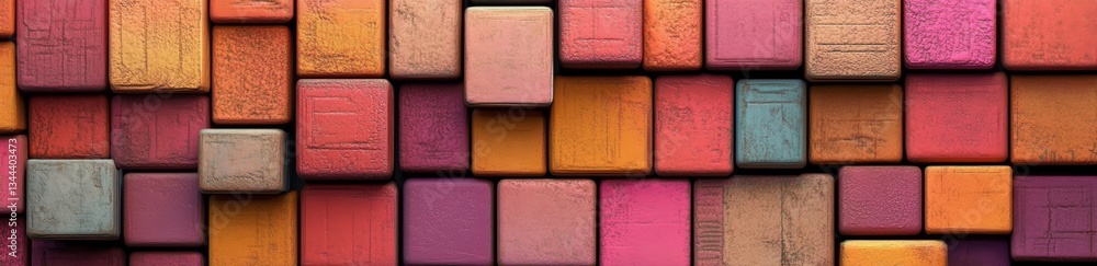 Poster the background features multicolored 3d blocks and a tech-themed wallpaper with natural color tones,