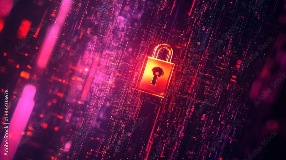 Poster digital lock icon illustrating cybersecurity measures in a futuristic environment abstract digital a