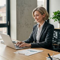  Businesswoman Working on a Laptop in Office