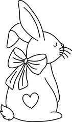 Charming easter bunny with bow girly line art springtime fun coquette style