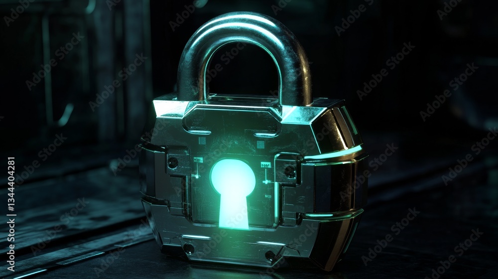 Poster unlocking potential a futuristic lock mechanism cyberpunk setting digital art enigmatic environment 