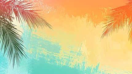 Tropical leaves on abstract gradient background for summer, beach, vacation theme © brook
