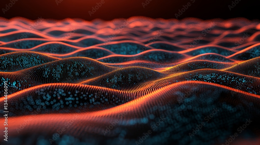 Poster a 3d render illustrates the smart grid and communication concept in a futuristic and digital orange 