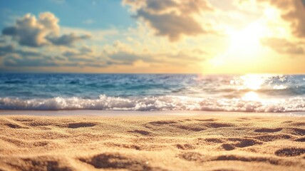 Vibrant summer holiday background with tropical elements, blue sky, palm leaves, and bright sunlight — perfect for travel promotions, seasonal banners, and vacation designs