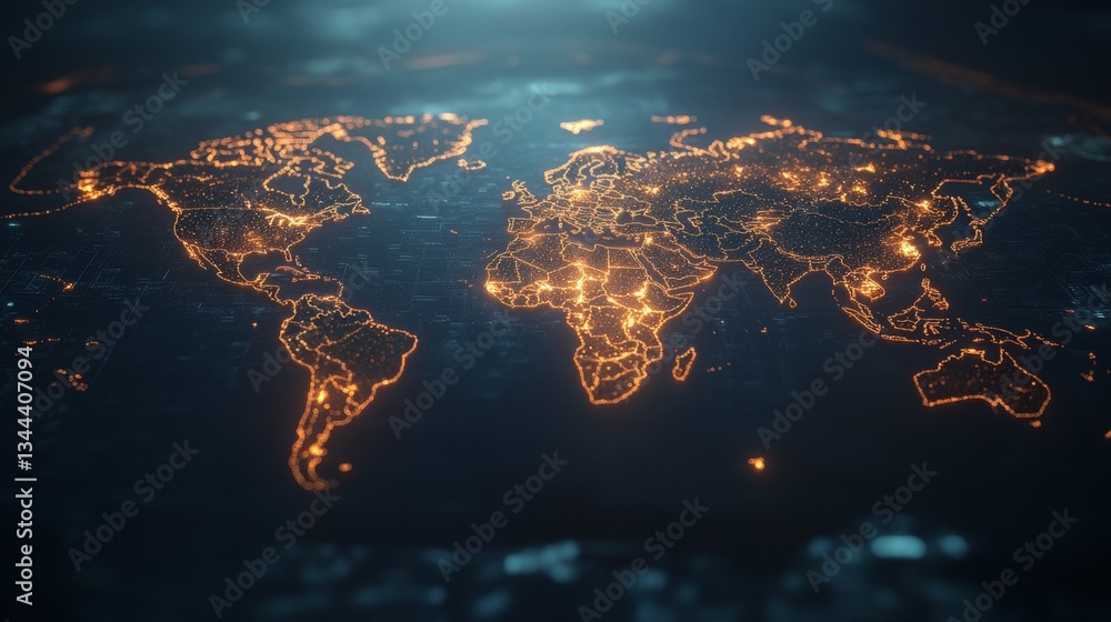 Poster global connectivity illuminated map of the world digital visualization technology-driven environment